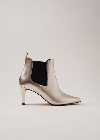 Phase Eight Leather Metallic Boots Gold Australia | OI2950173